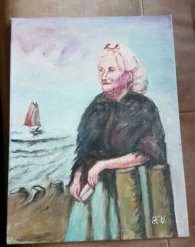 Olieverf vissersvrouw JKV Scheveningen klederdracht, Antiek en Kunst, Ophalen