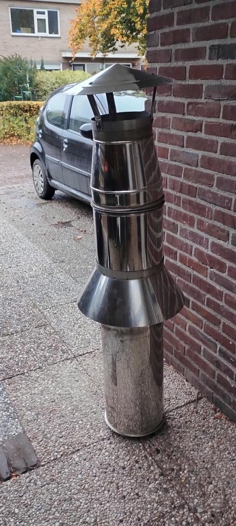 Rookkanaal + loden dakdoorvoer, Doe-het-zelf en Verbouw, Buizen en Afvoer, Ophalen of Verzenden, Rvs, Minder dan 2 meter, 80 mm of meer
