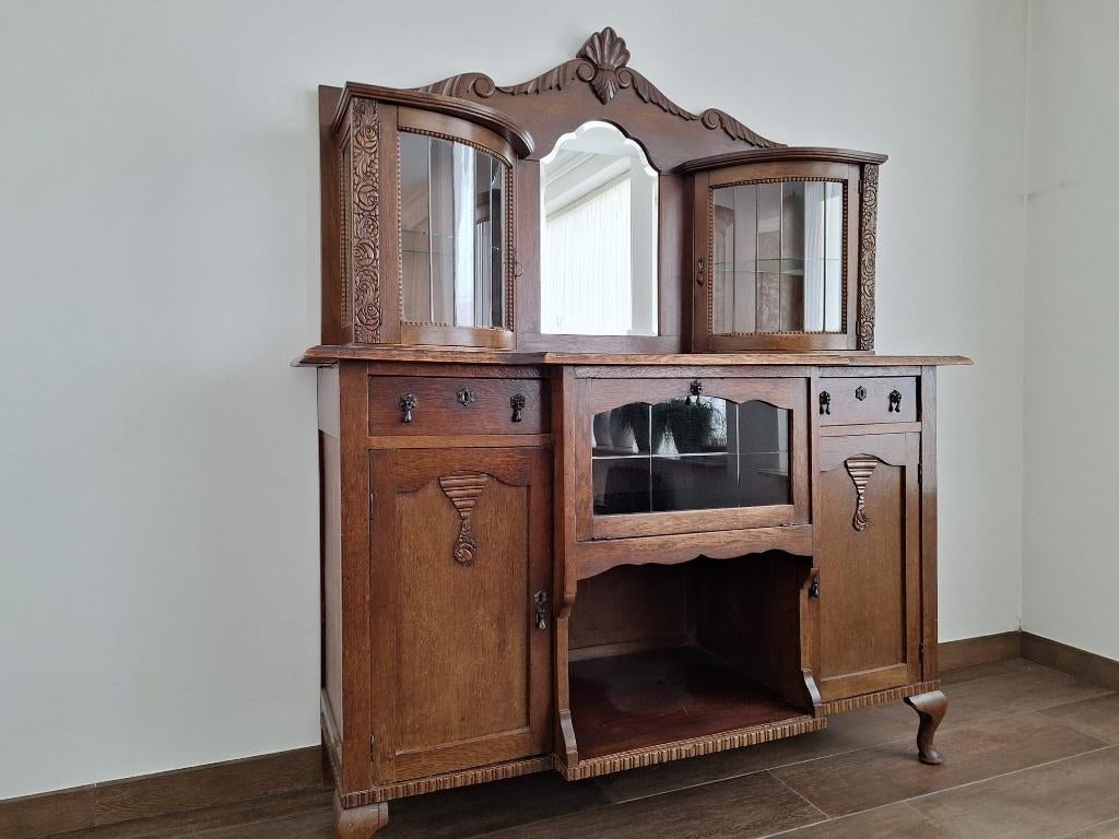 Antieke buffetkast met vitrines en spiegel – ca. 1920, Ophalen