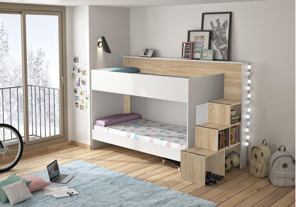 Teotea stapelbed - Wit/eikenkleur