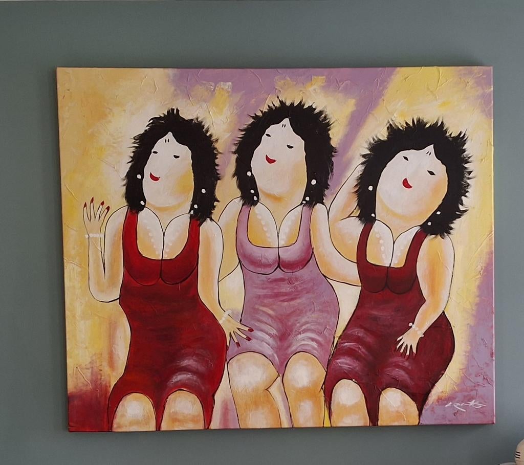Schilderij "Dikke Dames", Huis en Inrichting, Ophalen, 100 tot 125 cm, Schilderij, 75 cm of meer