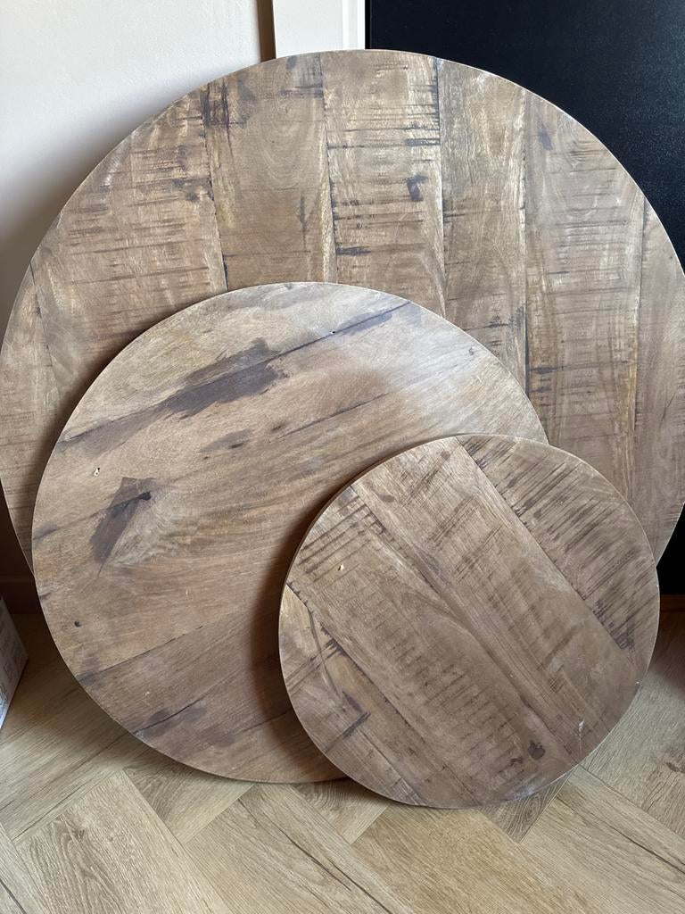 Mangohouten tafelbladen - Salontafel / Bijzettafel, Gebruikt, 50 tot 100 cm, Rond, Ophalen of Verzenden