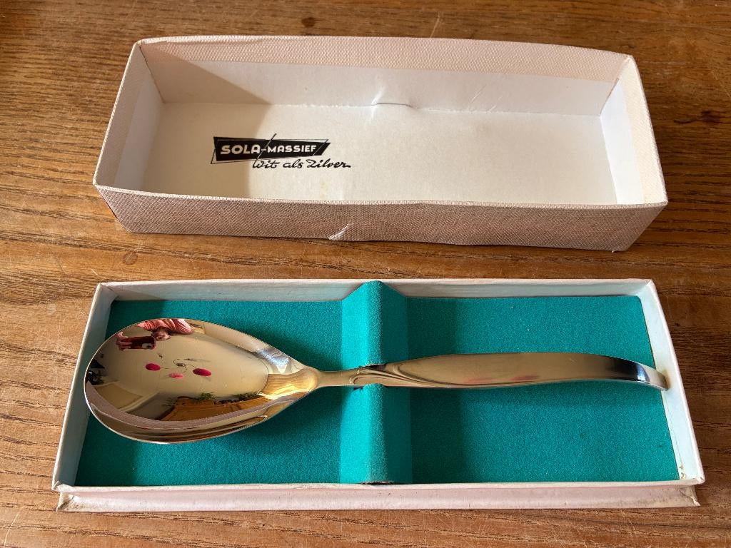 Vintage Sola GZ Paola compôtelepel - nieuw in doosje, Antiek en Kunst, Antiek | Bestek, Ophalen of Verzenden