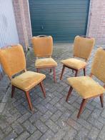 Prachtige set 4 stoelen jaren 50 60 stevig hout groene stof, Huis en Inrichting, Stoelen, Ophalen, Gebruikt, Overige kleuren, Vier
