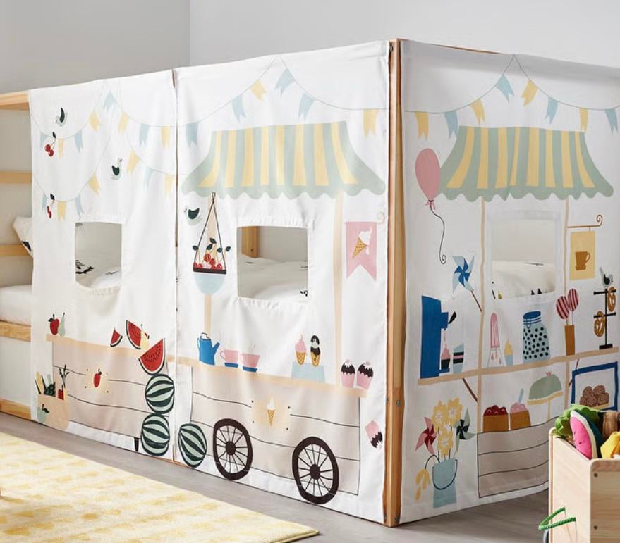 IKEA Kura bed gordijn - marktkraampjes/winkeltje spelen, Kinderen en Baby's, Ophalen of Verzenden, Zo goed als nieuw