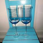 Wijnglazen blauw gekleurd set van 2, Huis en Inrichting, Glas of Glazen, Ophalen of Verzenden, Overige stijlen, Glas