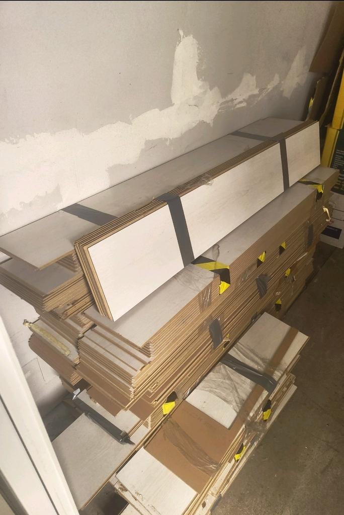 Laminaat klik – ±70m² licht wit / white wash eiken., Ophalen, 50 tot 150 cm, Zo goed als nieuw, 10 m² of meer