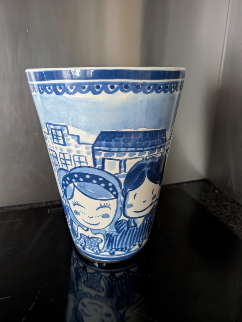 Blond Amsterdam Delfts Blauw Vaas met Amsterdamse grachten, Ophalen of Verzenden
