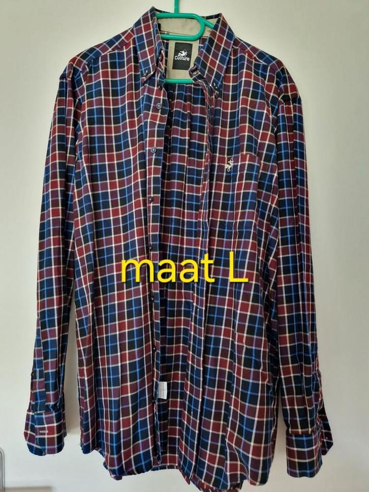 Overhemd maat L merk Culture geruit, Kleding | Heren, Overhemden, Zo goed als nieuw, Halswijdte 41/42 (L), Blauw, Ophalen of Verzenden