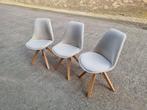 Set van 3 draaibare stoelen - Beige stof met houten poten, Ophalen, Gebruikt, Overige kleuren, Stof