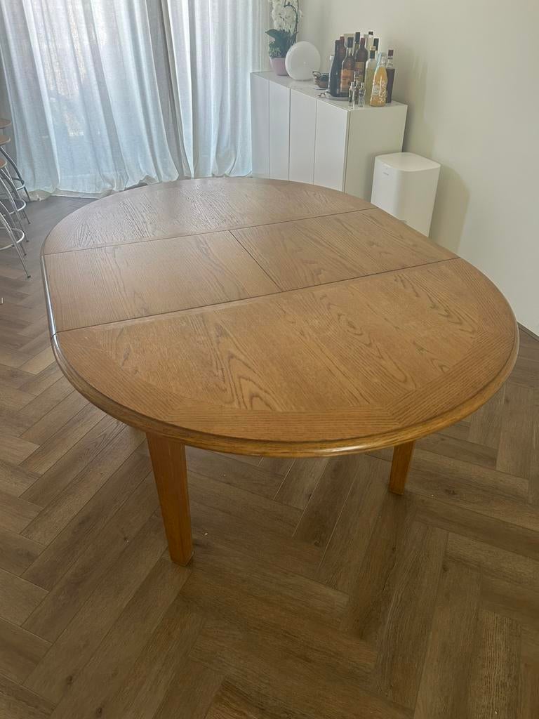 Vintage uitschuifbare massief houten eettafel – 113/159 cm, Huis en Inrichting, Tafels | Eettafels, Ophalen, Gebruikt, 100 tot 150 cm