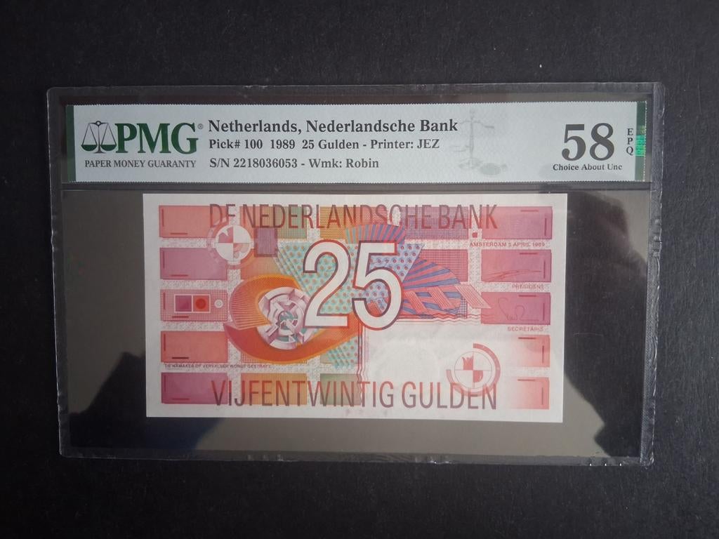 25 gulden Nederland 1989 PMG 58, Ophalen of Verzenden, 25 gulden, Los biljet