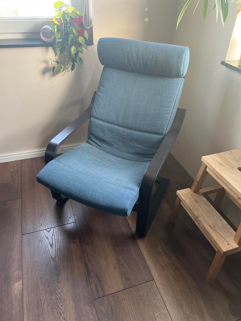 Ikea Poäng fauteuil met blauwe kussens, Ophalen, Gebruikt, Blauw, Eén