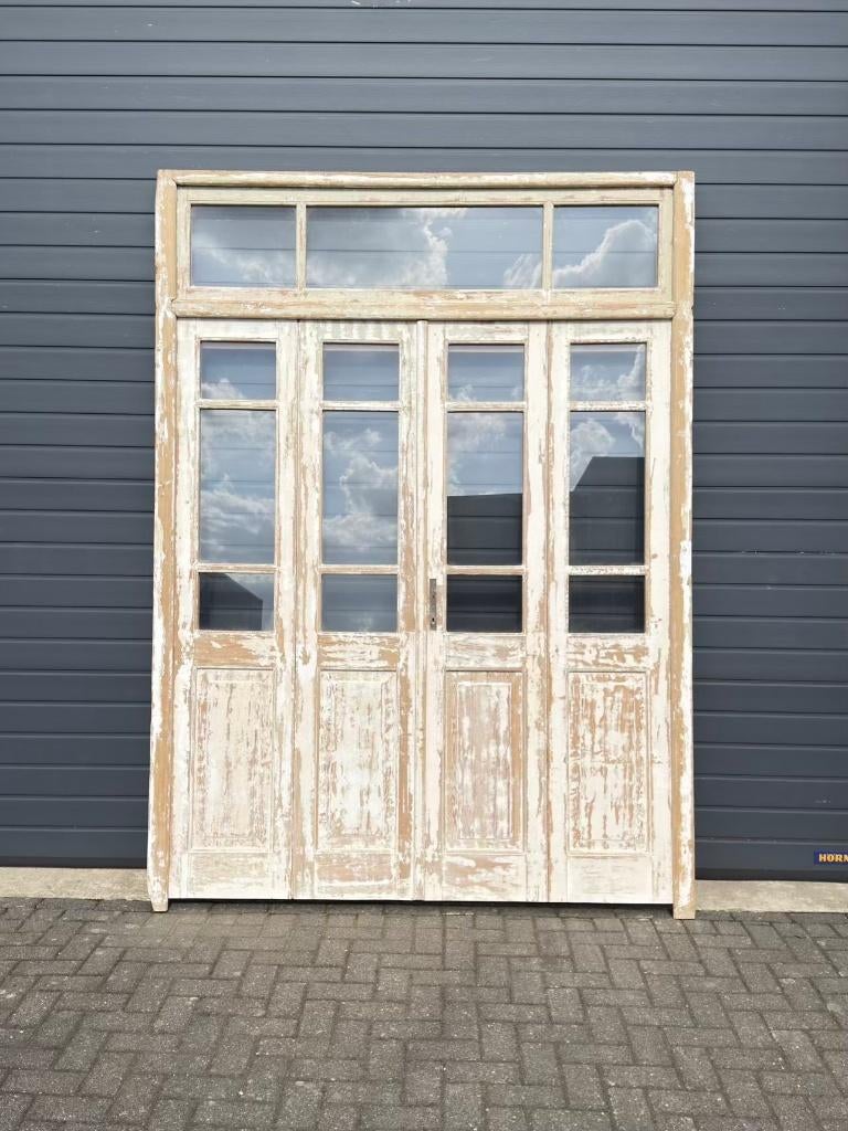 Antieke 4-slag oranjerie deuren met bovenlicht, Ophalen of Verzenden, Gebruikt