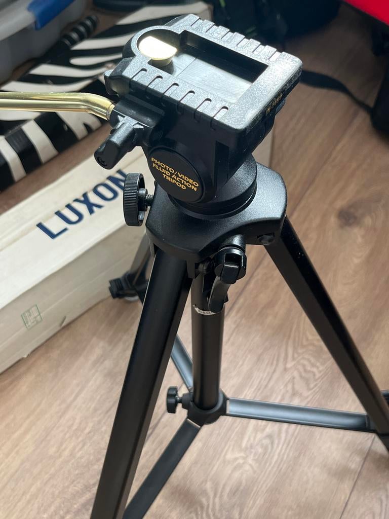 Luxon Photo/Video Fluid Action Tripod, Audio, Tv en Foto, Fotografie | Statieven en Balhoofden, Gebruikt, Minder dan 150 cm, Met balhoofd