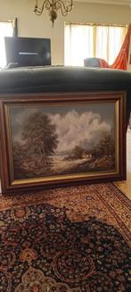 Oud schilderij met landschap en huisje, Ophalen of Verzenden