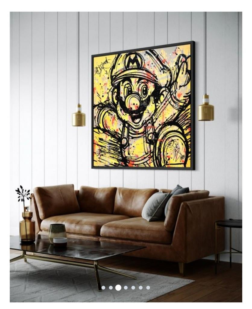 HÖK - Mario Bros Jumping "Golden Series" - 95x95cm, Antiek en Kunst, Ophalen of Verzenden