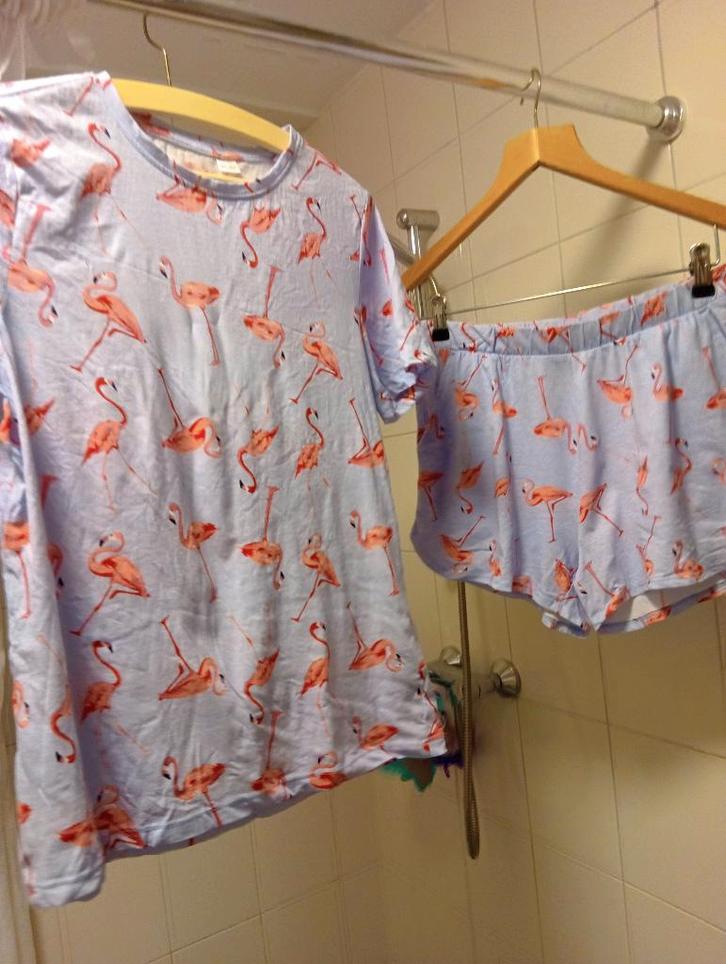 Lichtblauwe Flamingo Pyjamaset Esmara Maat S  100% Katoen, Kleding | Dames, Pyjama's, Zo goed als nieuw, Maat 36 (S), Ophalen of Verzenden