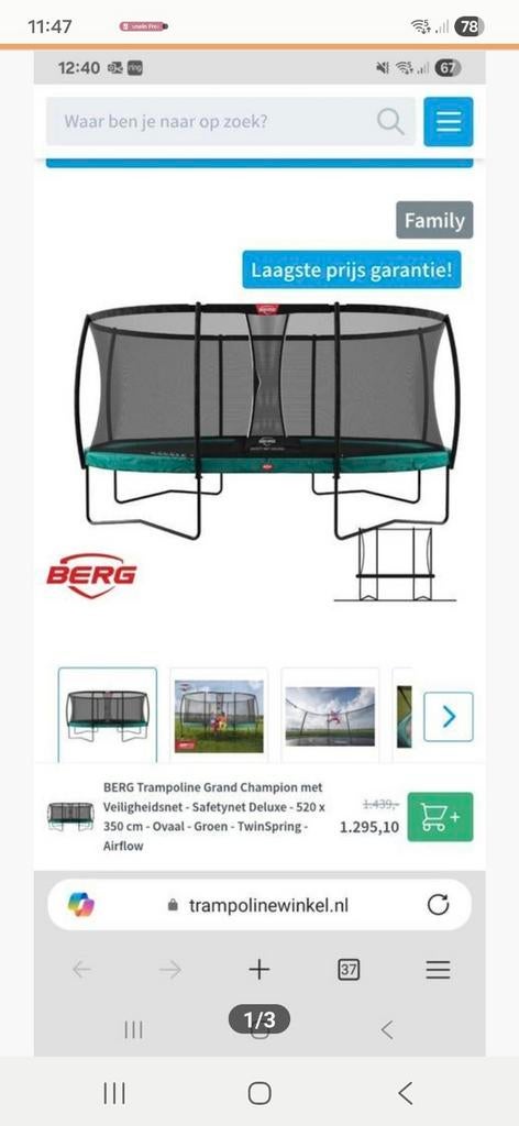 BERG Grand Trampoline 520x350cm + hoes + trapje, Ophalen