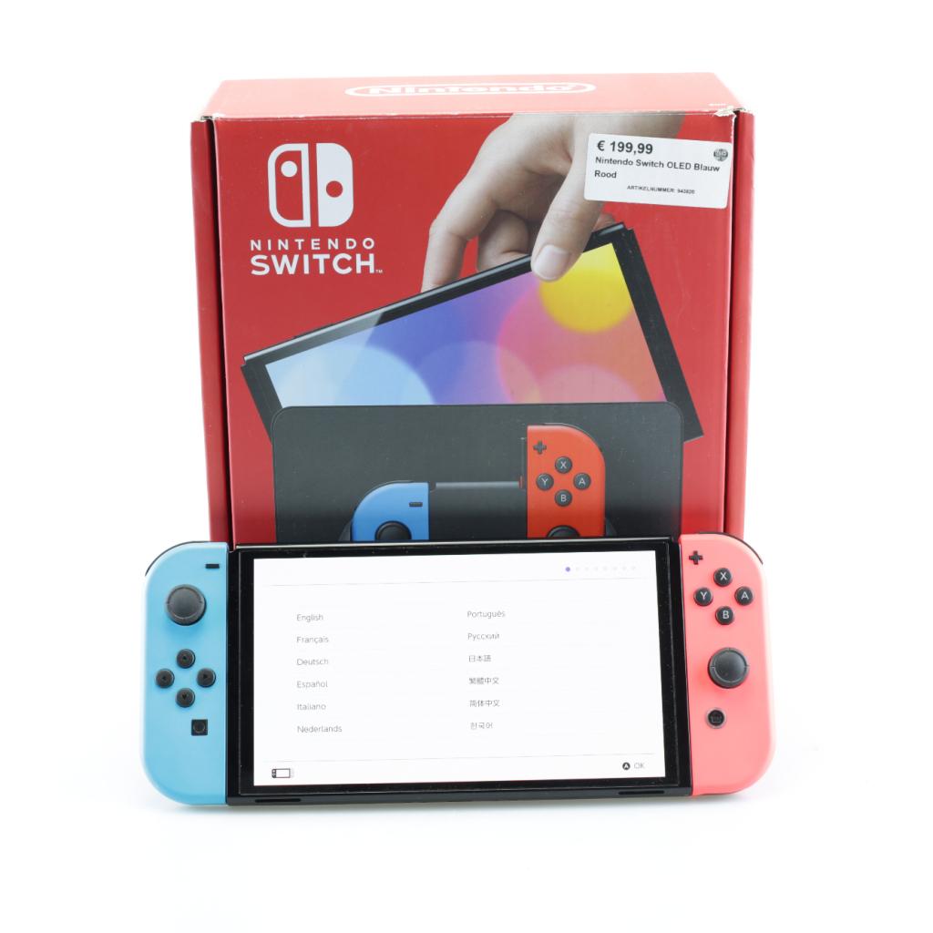 Nintendo Switch OLED Blauw Rood, Spelcomputers en Games, Spelcomputers | Nintendo Switch, Nintendo, Zo goed als nieuw, Support@nintendo.com