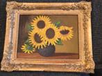 Twee schilderijen: Zonnebloemen & Boslandschap, Antiek en Kunst, Kunst | Schilderijen | Klassiek, Ophalen of Verzenden