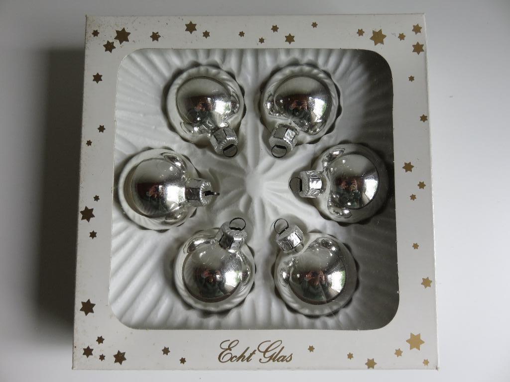 6 Vintage zilveren glazen kerstballen 5 cm, Diversen, Kerst, Ophalen of Verzenden, Gebruikt