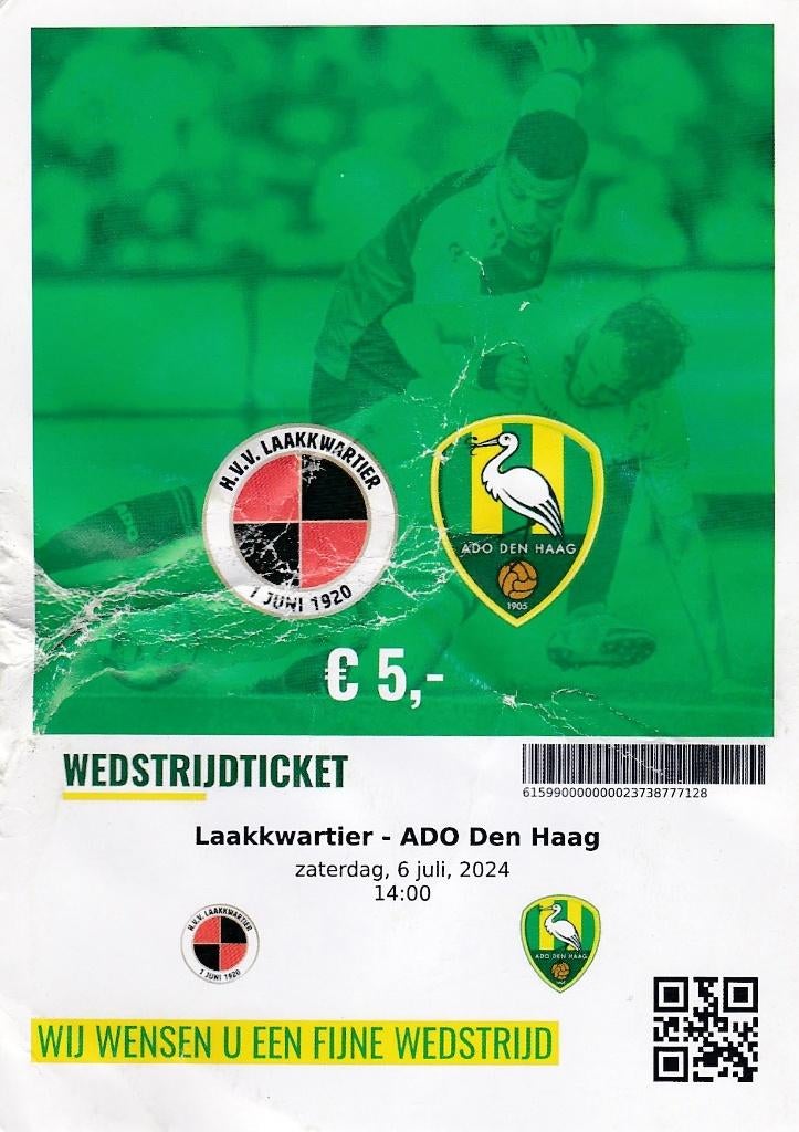 Ticket; Laakkwartier v ADO Den Haag 06-07-2024, Verzenden, Gebruikt, Overige binnenlandse clubs, Overige typen