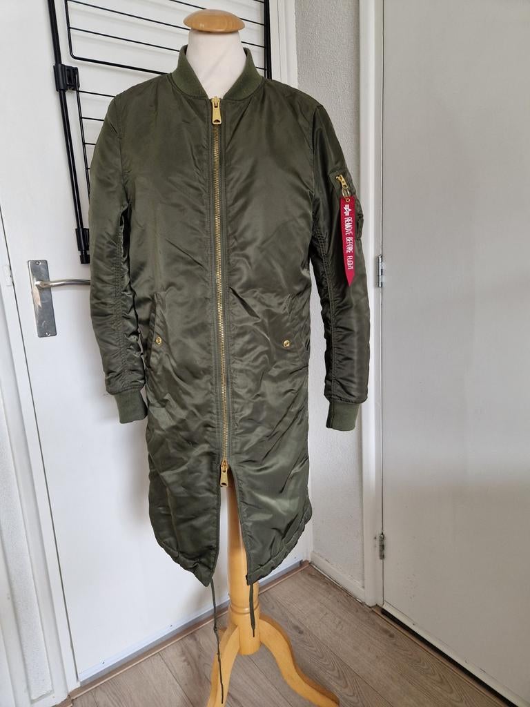 Lange groene Bomberjas Alpha Industries Maat S, Ophalen of Verzenden, Zo goed als nieuw, Maat 36 (S), Groen