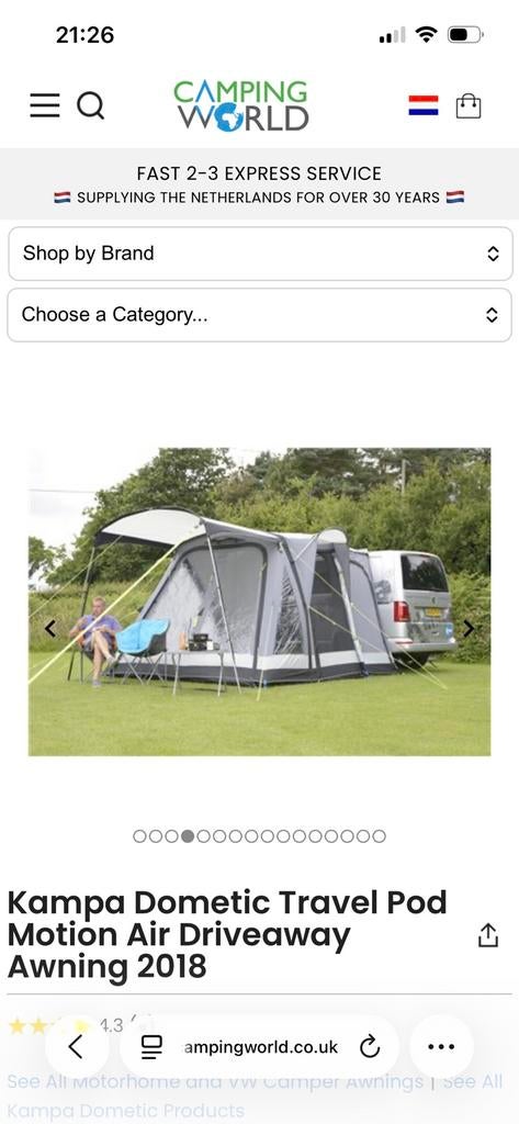 Voortent Kampa Travel Pod Motion Air XL - driveaway, Ophalen, Nieuw