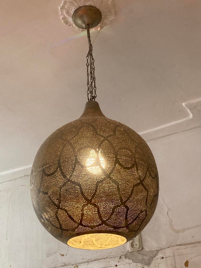 Marokkaanse lamp verzilverd, Huis en Inrichting, Lampen | Hanglampen, Ophalen, Gebruikt, Minder dan 50 cm