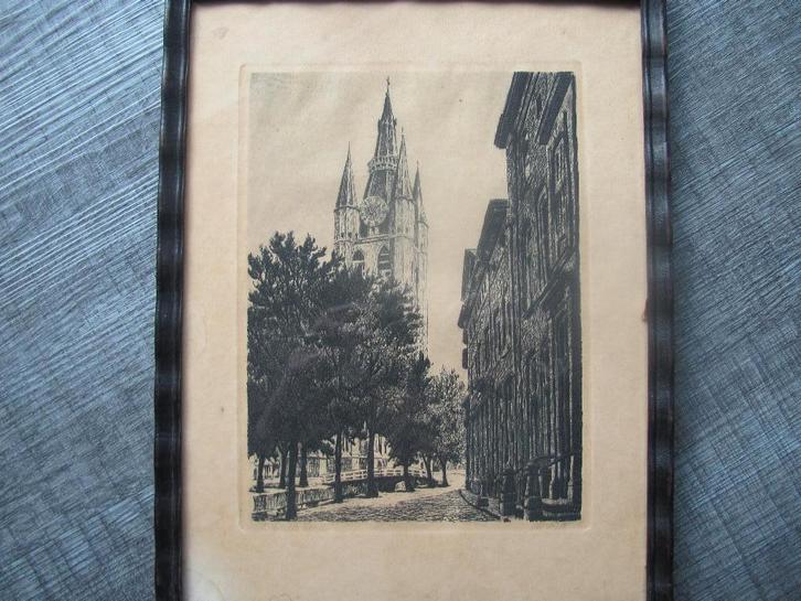 Delft Oude kerk - ets, Antiek en Kunst, Kunst | Etsen en Gravures, Ophalen of Verzenden