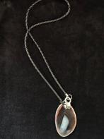 Lederen ketting met agaat schijf, Ophalen of Verzenden, Nieuw, Bruin, Steen of Mineraal