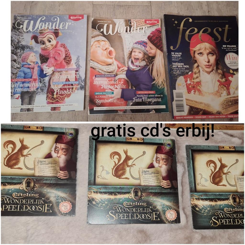 Efteling magazine 3 stuks en 3 wonderlijk muziekdoosje cd's, Verzamelen, Efteling, Ophalen of Verzenden, Nieuw