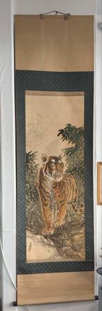 Antiek Japanse schildering (scroll)  van een tijger, Antiek en Kunst, Ophalen of Verzenden