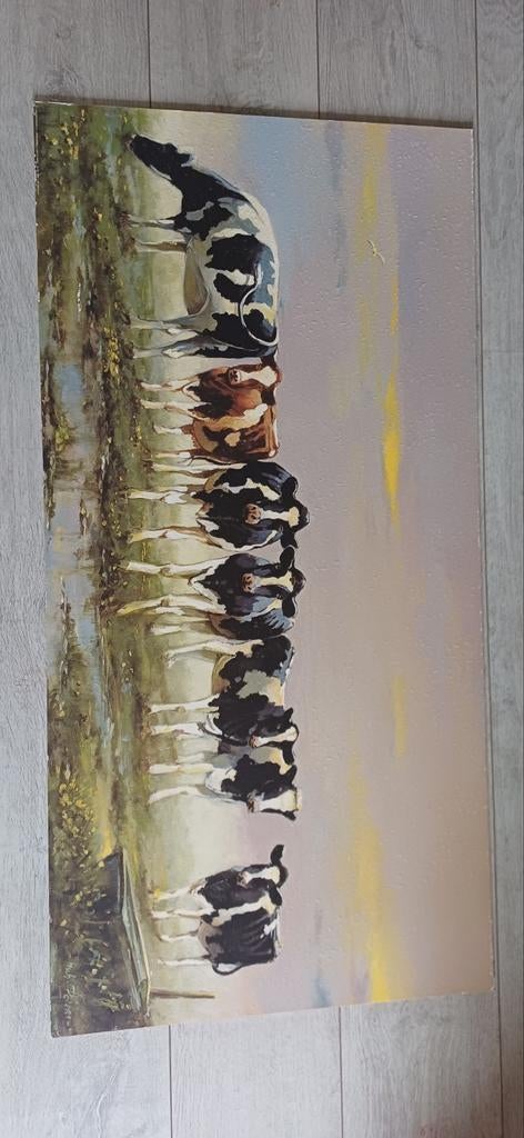 Grote koeien prent op houten plaat ( Friesland ) 50x100cm, Ophalen