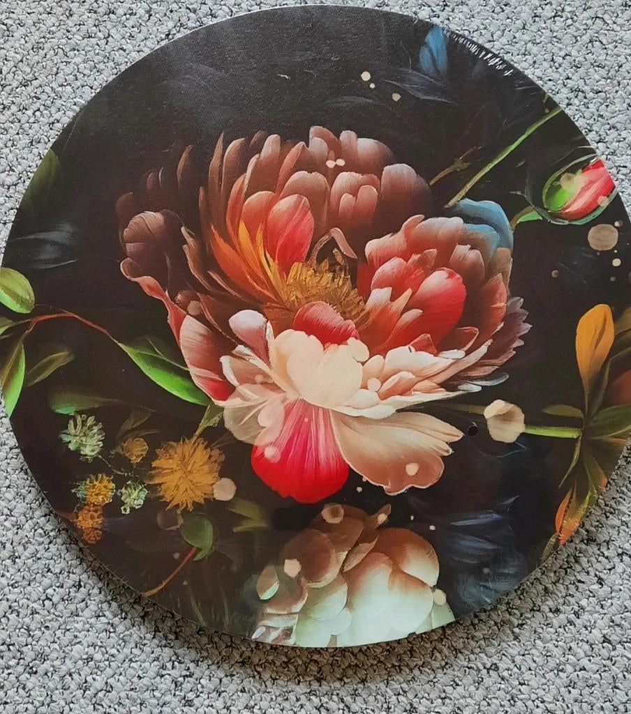 Rond canvas schilderij met bloemen, Huis en Inrichting, Woonaccessoires | Schilderijen, Tekeningen en Foto's, Minder dan 50 cm