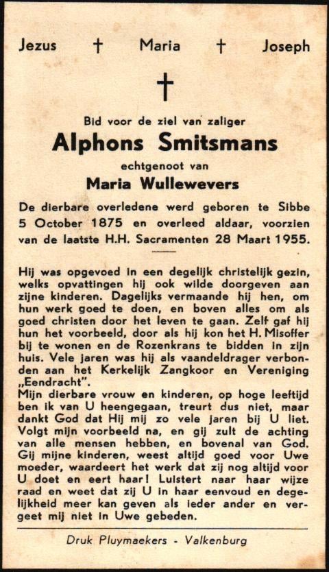 Smitsmans Alphons 1875-1955 Sibbe, Ophalen of Verzenden
