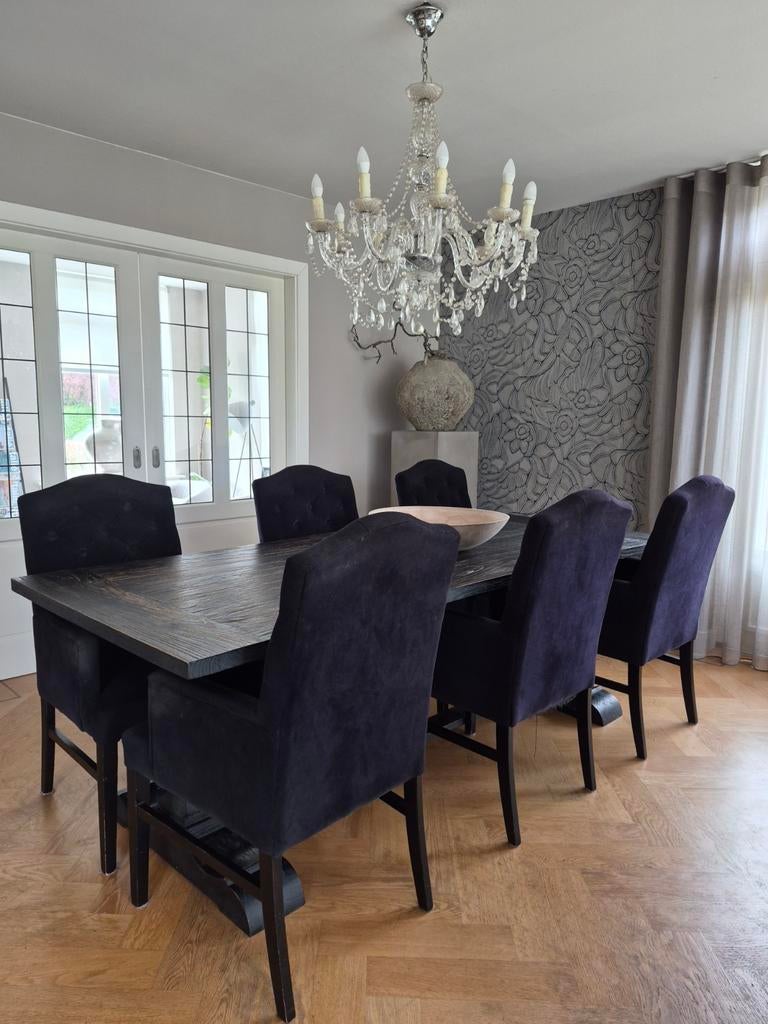 Robuuste, zware eikenhouten kloostertafel 240x100x5, Ophalen, Gebruikt, 200 cm of meer, 50 tot 100 cm