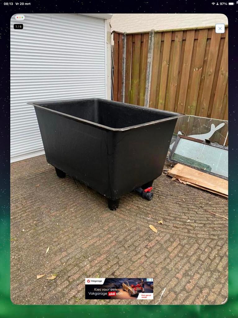 Quarentaine bak 1500 liter, Ophalen, Zo goed als nieuw