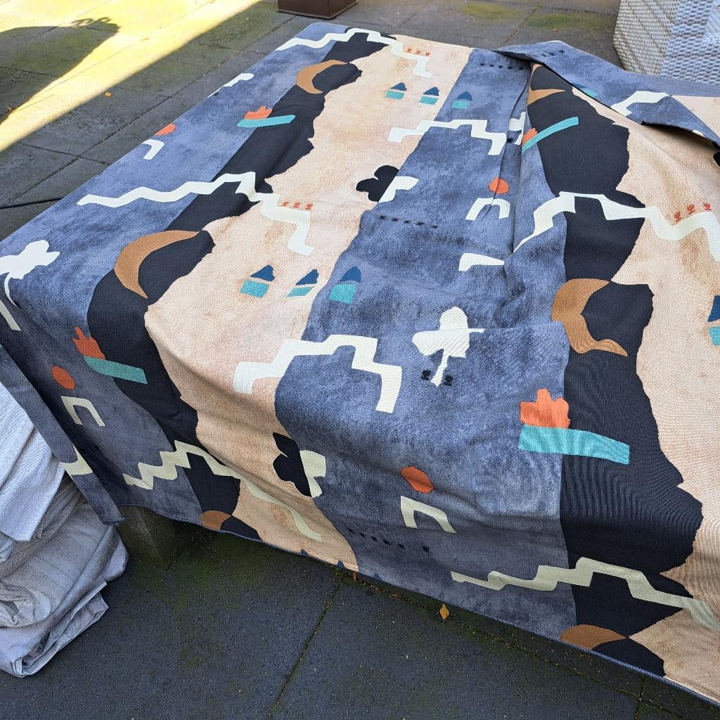 2 x mooie gordijnen beige-zwart met print, 200 cm of meer, 150 tot 200 cm, Grijs, Ophalen of Verzenden