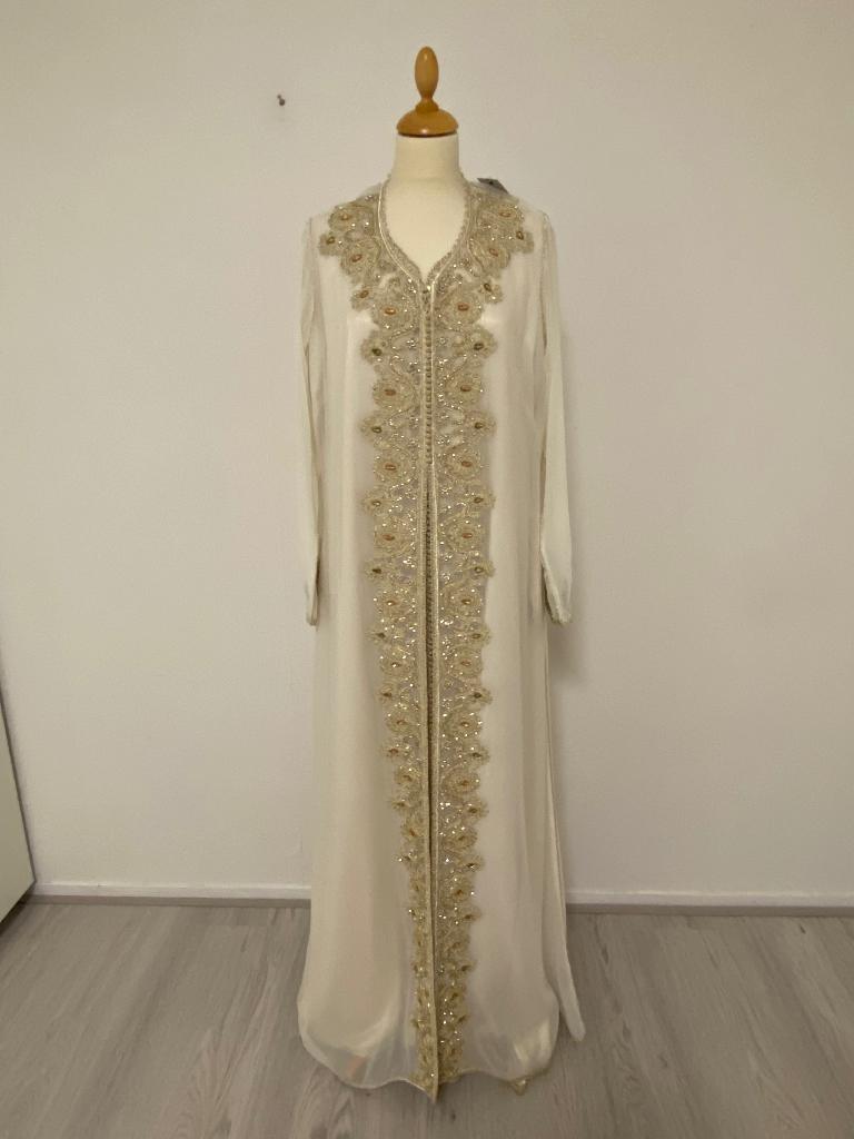 Jurk (takchita), Kleding | Dames, Gelegenheidskleding, Overige typen, Beige, Maat 42/44 (L), Nieuw