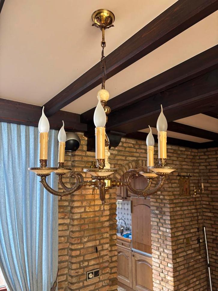 Antieke Hanglamp met Ivoor en Bronzen Details, Huis en Inrichting, Lampen | Hanglampen, Gebruikt, 50 tot 75 cm, Metaal, Ophalen