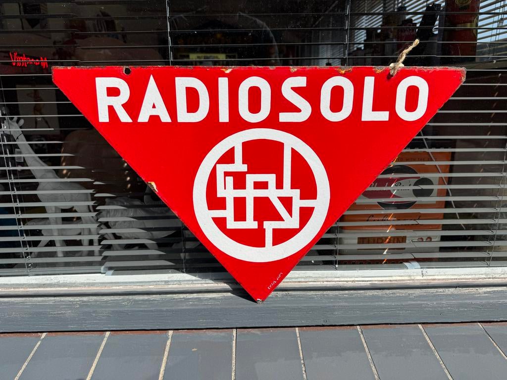 Vintage Radiosolo Emaille Reclamebord - Rood Driehoek, Antiek en Kunst, Curiosa en Brocante, Ophalen