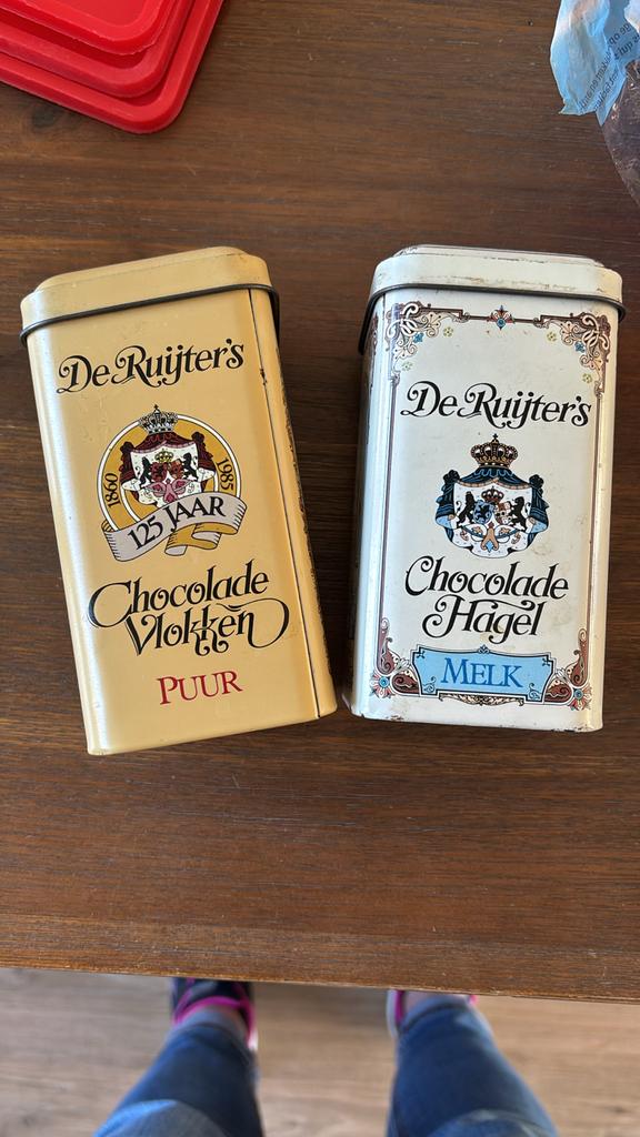 Vintage De Ruijter's Blikken - Chocolade Vlokken & Hagel, Verzamelen, Blikken, Ophalen of Verzenden, Gebruikt, Overige, Overige merken