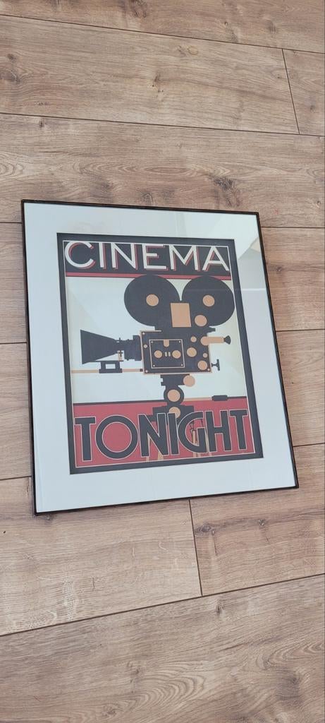 Cinema Tonight Poster - Vintage Film Camera Kunst, Huis en Inrichting, Ophalen, 50 tot 75 cm, Zo goed als nieuw, Foto of Poster