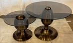 Rookglas salontafel set van 2 – metalen onderstel – nieuw, Ophalen, 50 tot 100 cm, Rond, Nieuw
