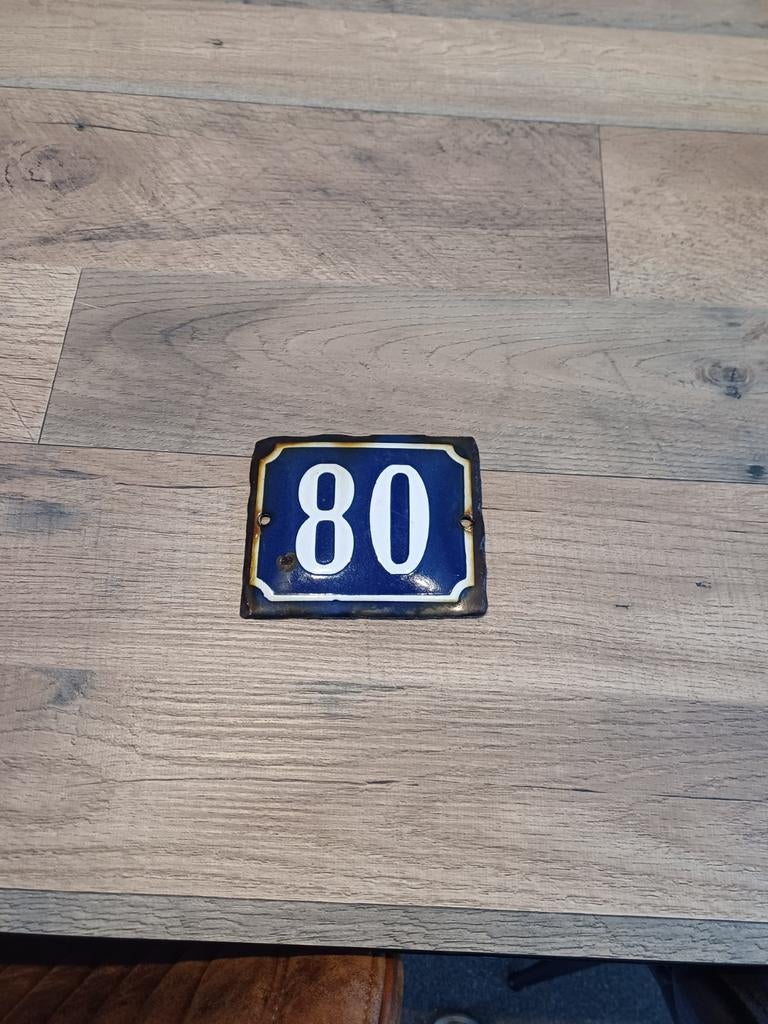 Vintage emaille huisnummer 80, Antiek en Kunst, Antiek | Emaille, Ophalen of Verzenden
