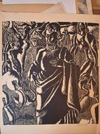 Abstracte Houtsnede met flamingo s Hub Bekman, Antiek en Kunst, Ophalen of Verzenden