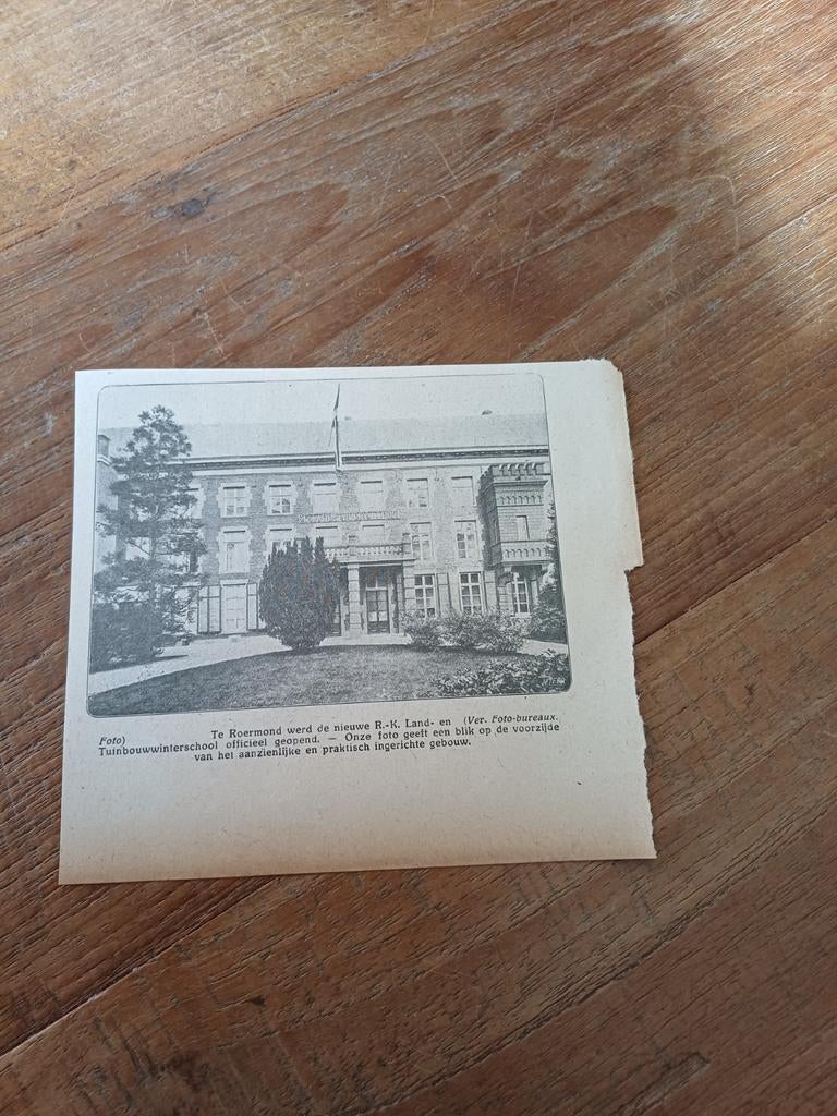 Knipsel Roermond rk land en tuinbouwschool 1923, Verzamelen, Tijdschriften, Kranten en Knipsels, Ophalen of Verzenden, 1920 tot 1940