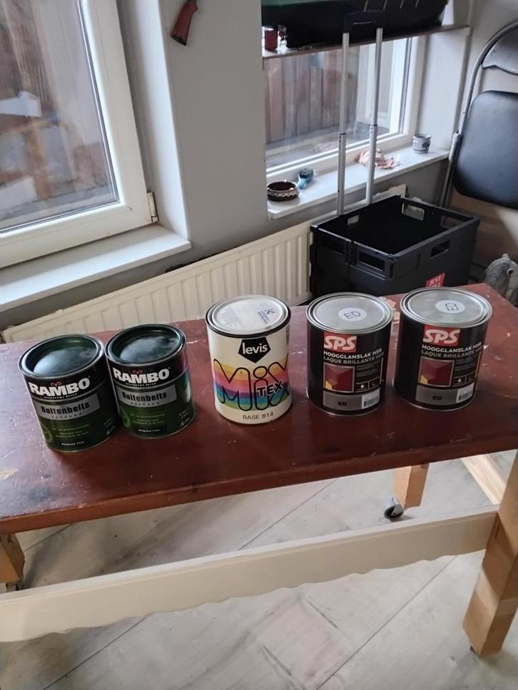 Verf en beits pakket - Rambo, Levis, SPS, Doe-het-zelf en Verbouw, Verf, Beits en Lak, Gebruikt, Verf, Minder dan 5 liter, Overige kleuren